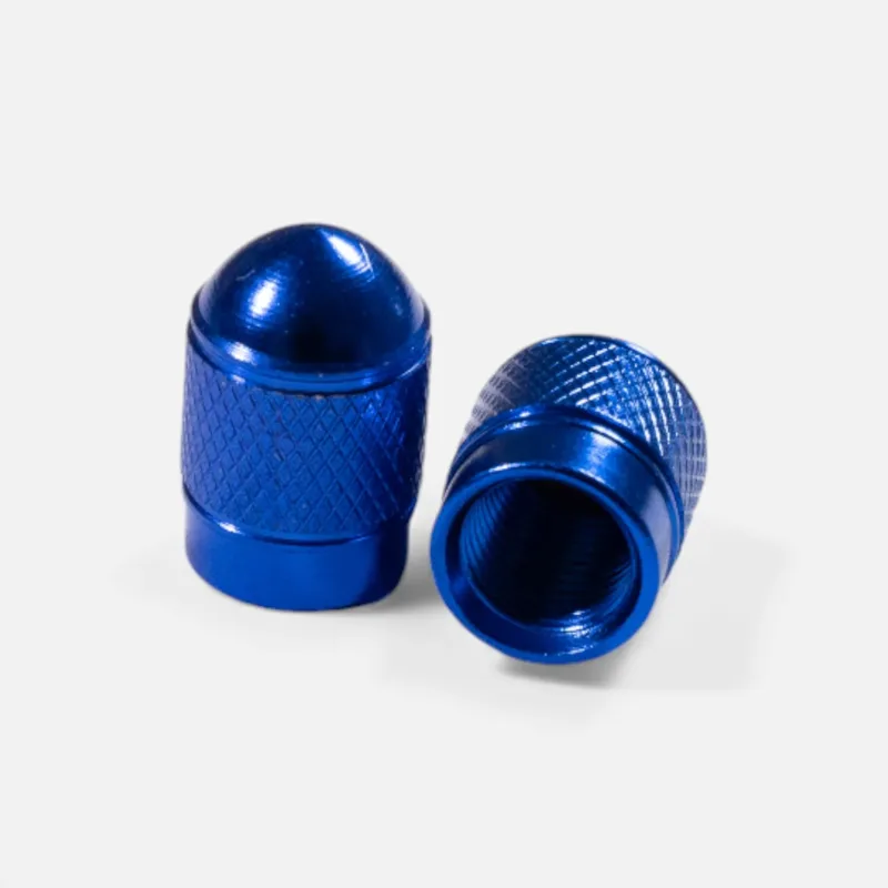 Bouchons de valve bleus ronds en aluminium (x2) – Trottinette, vélo, voiture