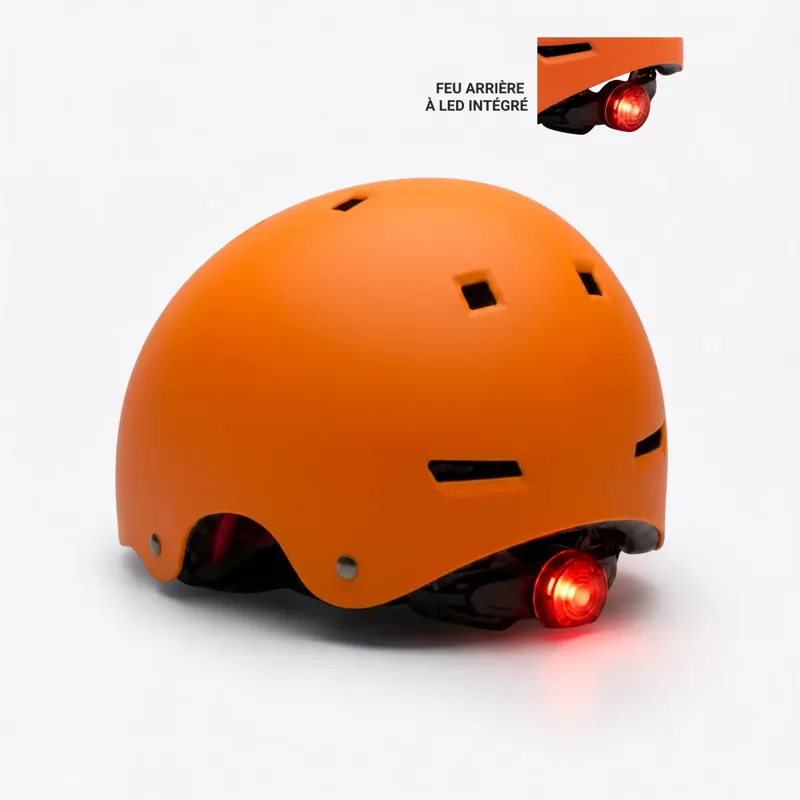 Casque orange avec feu arrière - Trottinette électrique