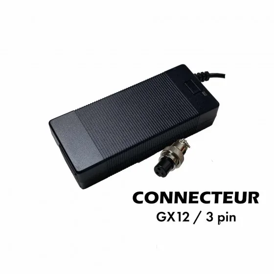 Chargeur 36V ➡️ 42V · 3A (connecteur GX12-3p)
