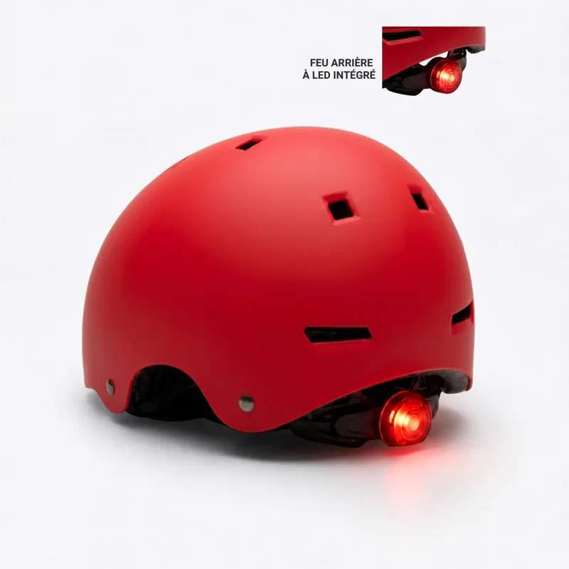 Casque rouge avec feu arrière - Trottinette électrique