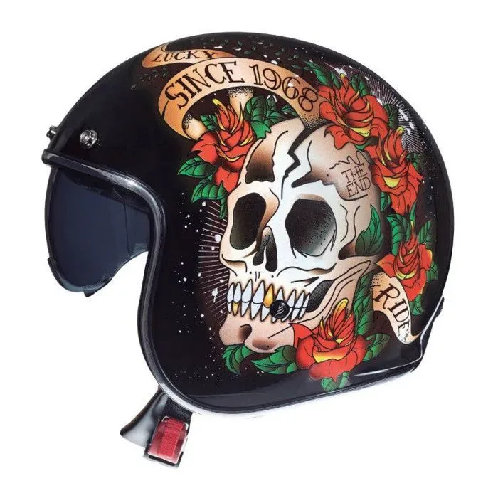 Casque jet MT Helmets Le Mans 2 SV Skull &5 Roses A1