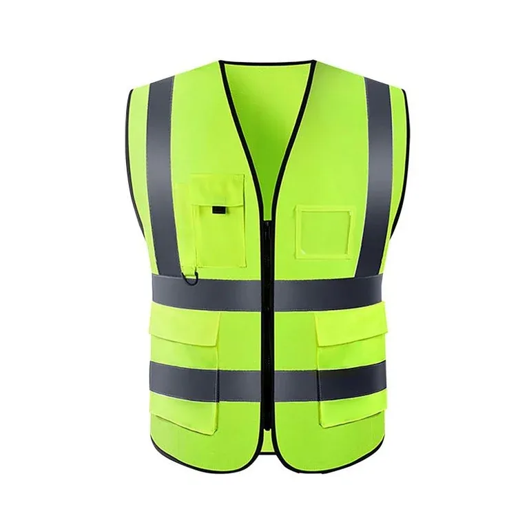 Gilet réfléchissant à poches — jaune fluo, fermeture zippée