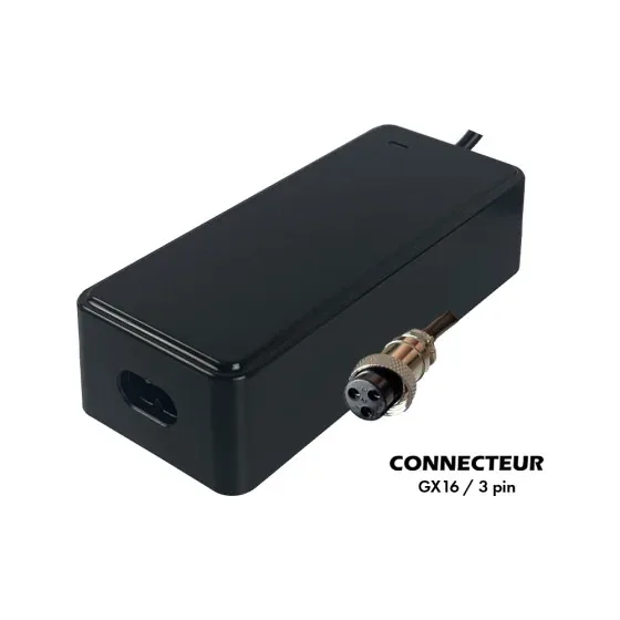 Chargeur 24V ➡️ 29.4V · 2A (connecteur GX16-3p)