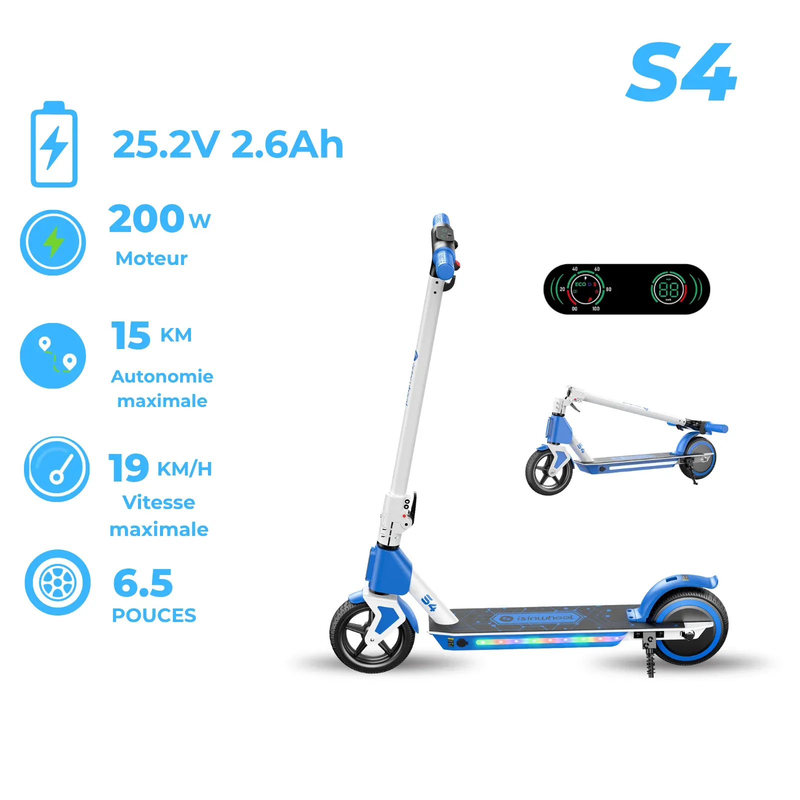 Isinwheel S7/S4 Trottinette Électrique pour Enfant Réglable en Hauteur