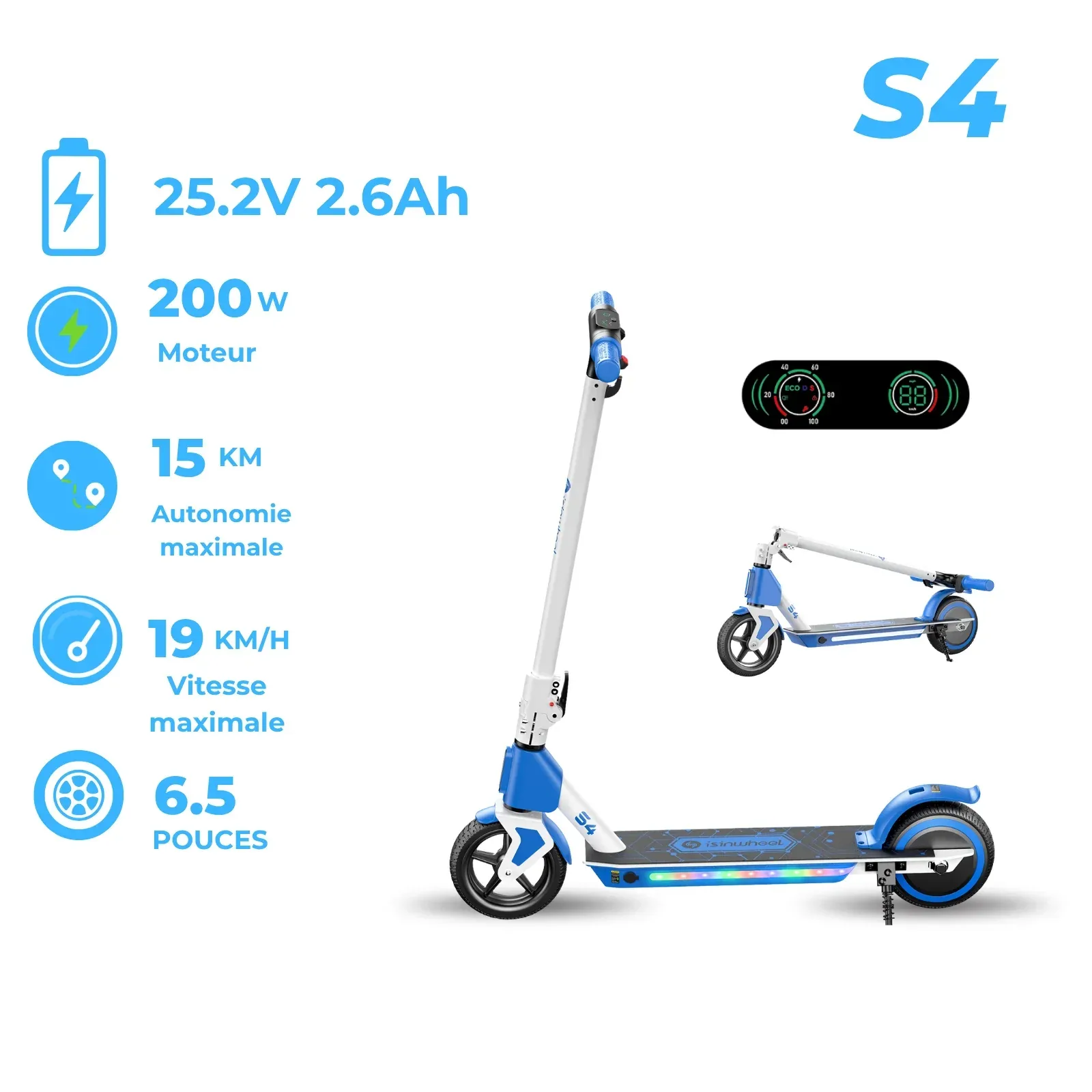 Isinwheel® S7 Trotinette Électrique pour Enfants Réglable