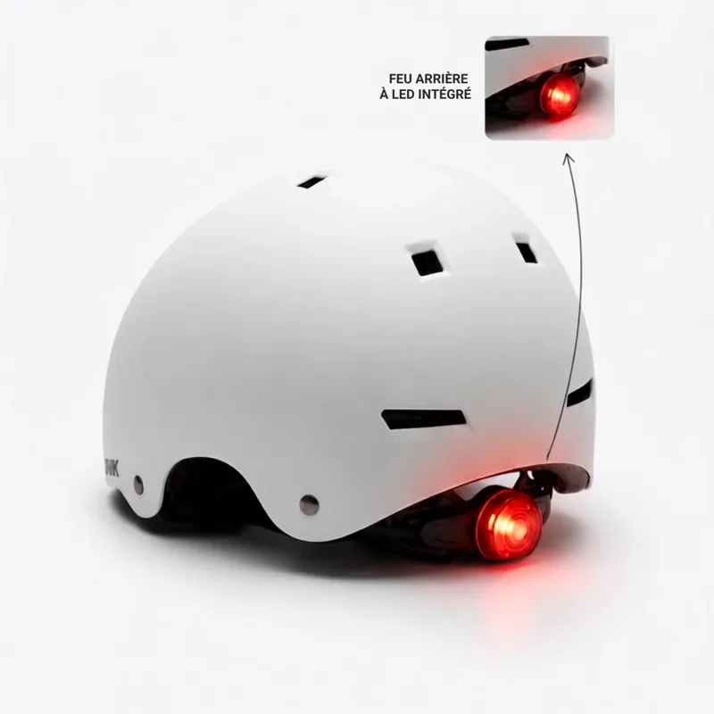Casque blanc avec feu arrière - Trottinette électrique