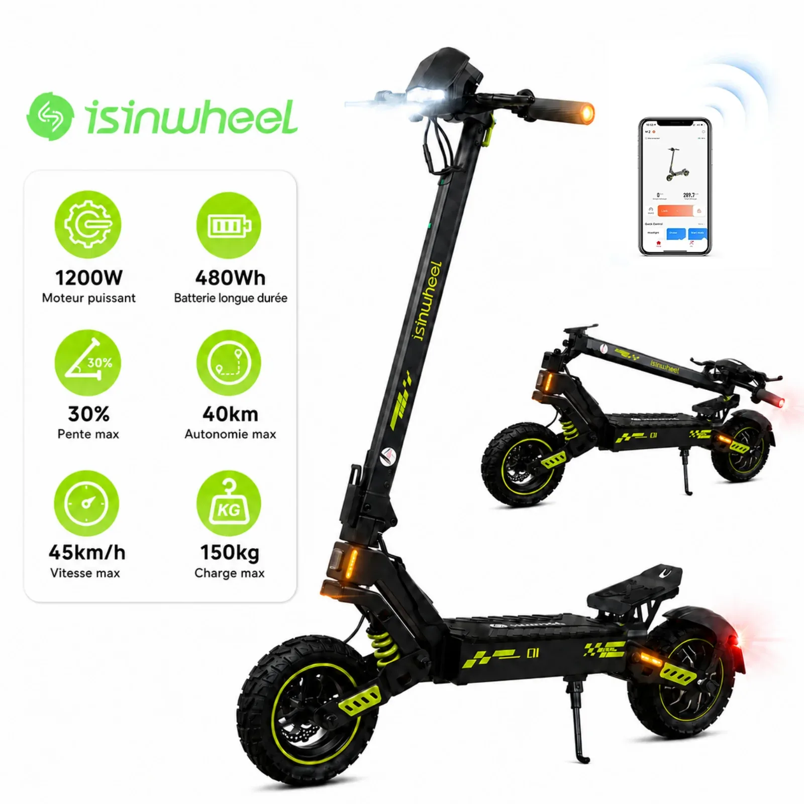 Isinwheel GT1 Trottinette électrique tout terrain 800W