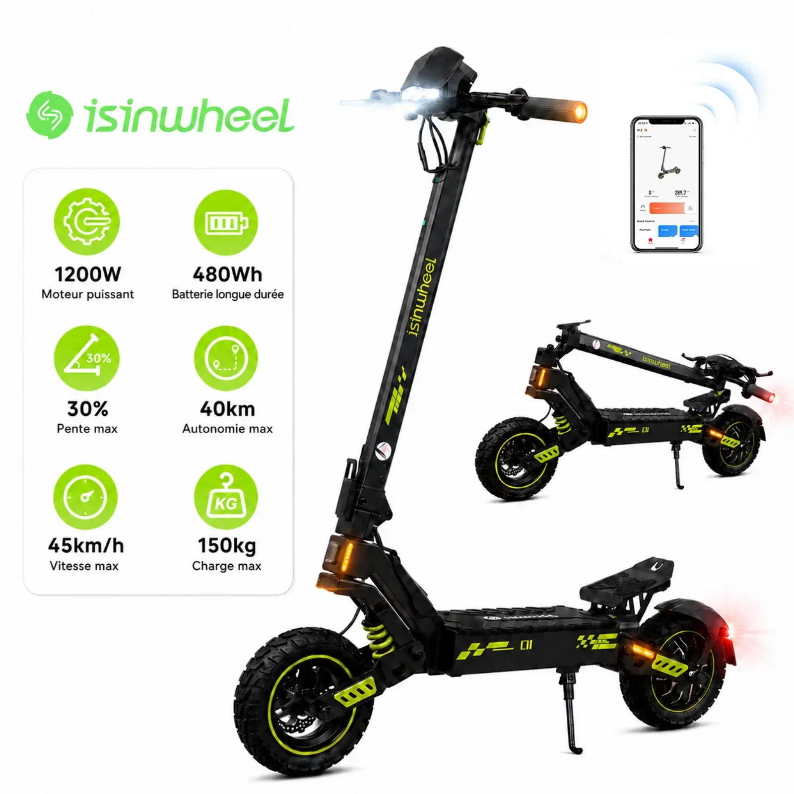 Isinwheel® S-NOVA Pro Trottinette électrique tout-terrain 1000W