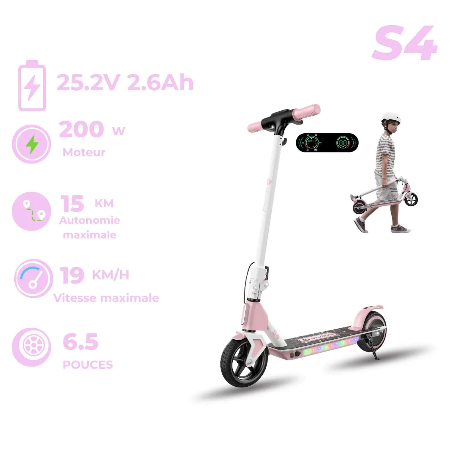 Isinwheel S7/S4 Trottinette Électrique pour Enfant Réglable en Hauteur